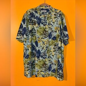 Tommy Bahama Mens Button Down Hawaiian Blue Floral Silk/Poly Shirt Size XXL/TTG